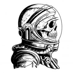 a drawing of a skull wearing a space suit