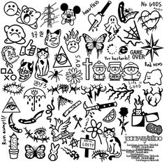 a black and white drawing of different types of tattoos