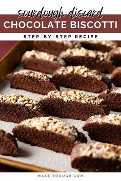 chocolate biscotti recipe with text overlay that reads, sundroomy dessert chocolate biscotti step - by - step recipe