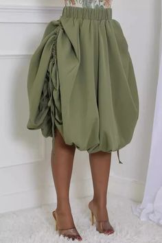 Olivia Mark - Chic High Waist Bubble Midi Skirt for Women Sage Green Outfits, Army Green Skirt, Potato Bag, Chill Style, Drawstring Skirt, Metallic Jeans, Cardigan Sweater Dress, Bubble Skirt, Skirt For Women