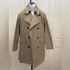 New Wtag-John Varvatos Hemp Taupe Trench Coat Sz 52 (L) -Pit To Pit 23” & Length From Back Center Collar 38” -Body 68% Cotton 6% Polyamide 26% Polyester, Lining 54% Polyester 46% Viscose, Sleeve Lining 59% Viscose 41% Polyester Classic Khaki Outerwear With Double-breasted Button, Classic Khaki Double-breasted Outerwear, Classic Khaki Pea Coat, Classic Fitted Khaki Pea Coat, Classic Khaki Pea Coat For Business, Military Field Jacket, Navy Denim Jacket, Cafe Racer Jacket, Denim Jacket Patches