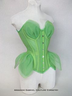 Corset: Flora-Green net corset-Fairytale corset-Flower | Etsy Creative Corset Designs, Strapless Corset Dress For Costume With Corset Back, Strapless Corset Back Costume Dress, Green Corset With Boned Bodice, Strapless Fitted Corset Dress For Costumes, Green Corset With Boned And Fitted Bodice, Halloween Corset Dress For Costume Party, Halloween Costume Corset Dress With Corset Back, Halloween Costume Party Corset Dress