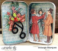 an open tin box with some pictures in it