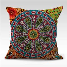 a colorful pillow with an intricate design on it