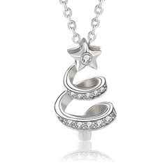 This darling Christmas tree necklace features a spiral of sterling silver topped with a star. Accents of cubic zirconia stone complete the look. Cubic zirconia are treated to permanently create the intense color. Available in rose gold or silver tones. Christmas Silver Cubic Zirconia Necklace, Silver Cubic Zirconia Necklaces For Christmas, Elegant Silver Charm Necklaces For Christmas, Christmas Tree Necklace, Christmas Tree Snowflake, Star Christmas Tree, Snowflake Pendant, Christmas Necklace, Star Christmas