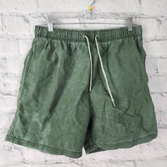 Vintage Summer Swim Shorts Sz Xl Green Pockets A19 Casual Cotton Swim Trunks With Built-in Shorts, Casual Beach Season Shorts For Outdoor, Casual Beach Season Outdoor Shorts, Casual Bottoms With Built-in Shorts For Weekend, Casual Khaki Beach Shorts, Khaki Cotton Shorts For Vacation, Outdoor Bottoms With Pockets For Beach Season, Khaki Beach Shorts With Elastic Waistband, Casual Cotton Shorts For Beach Season