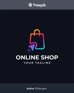 the online shop logo is shown with an arrow pointing up to it's shopping bag