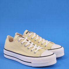 Converse Chuck Taylor All Star Low Lift Ox Seasonal Color Lemon Drop Yellow Acid Green Women's Platform Sneaker A00560f Nwt Size:Women's 6.5 Mpn: A00560f Up High. A Double-Stacked Sole Elevates The Iconic, Low-Top Look. About 50% Recycled Cotton Canvas Makes Up The Classic Upper, In An Effortless, Summer-Ready Color. Complete With Definitive Chuck Taylor All Star Design Elements, Like A Woven "All Star" Tongue Label And Contrast Midsole Stripes. Eva Cushioning Keeps It Comfortable. Get Lifted. F Mustard Converse Lace-up Sneakers, Mustard Converse Sneakers With Round Toe, Converse Mustard Sneakers With Round Toe, Mustard Low-top Sneakers For Spring, Yellow High-top Canvas Shoes For Spring, Casual Yellow Converse Sneakers, Casual Yellow Low-top Canvas Shoes, Casual Yellow Canvas Shoes, Sporty Yellow Converse Canvas Shoes