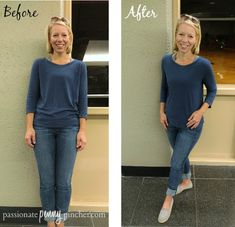 before and after photos of a woman in jeans