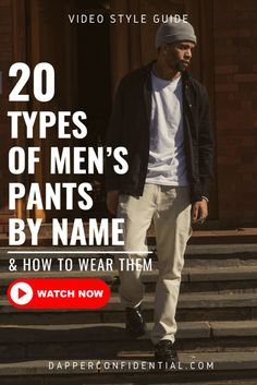 Elevate your wardrobe with the right pair of men's pants. From jeans to chinos, trousers to cargos, knowing the names and styles of pants can make all the difference. Whether you're dressing up or down, understanding these key options ensures you have the perfect fit for every occasion. #DapperConfidential #MensPants #MensFashion #MensStyle #Trousers Style Guides, Mens Pants, Pants, How To Wear, Trousers