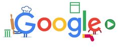 the word google spelled out in colorful letters with an image of a chef holding a pencil