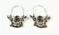 "These earrings are made from a vintage silver dish which had a beautiful embossed around the edge of flowers and other art nouveau motifs. I followed the line of the pattern into a point, drilled it and attached a sterling silver ear wire which is attached to either side of the charm. One side is hooked and unloops from the other side for you to insert the ear wire, and then clip it back up. They are very lightweight but are so eye catching. Measurements: Charm Length: 53 mm / 2.08\" Charm Widt Earring Art, Art Nouveau Earrings, Art Nouveau Earring, Handmade Hoop Earrings, Nouveau Jewelry, Silverware Jewelry, Gift Flower, Spoon Jewelry, Art Nouveau Jewelry