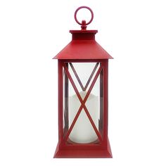 a red lantern with a white candle inside on a white background in the shape of a x