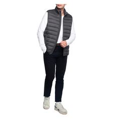 Our Rokka&Rolla Men's Puffer Vest is perfect to keep you extra cozy for outdoor activities or daily lifestyle. Lightweight and easy to carry-on with you everywhere! Filled with down alternatives and a water-resistant finish to help stay warm at all times. Protect your neck from the wind with our added chin guard feature. Remain stylish and comfortable in this sleeveless vest for endless outfit ideas. Lightweight Casual Outerwear In Solid Color, Casual Midweight Solid Color Outerwear, Casual Solid Midweight Outerwear, Casual Midweight Outerwear, Casual Midweight Outerwear For Outdoor, Casual Down Outerwear For Outdoor Activities, Durable Casual Outerwear For Hiking, Casual Midweight Outerwear For Cold Weather, Casual Gray Weatherproof Outerwear