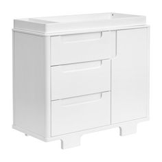 a white cabinet with two drawers on the bottom and one drawer in the middle, against a white background