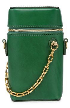 Crafted from vegetable-dyed leather, this handware-enhanced bag features a crossbody strap for hands-free wear. Top carry handle; removable, adjustable crossbody strap Textile with leather trim Imported Green Crossbody Bag With Top Carry Handle, Everyday Green Crossbody Bag Strap, Green Bucket Bag With Gold-tone Hardware For Everyday, Green Embroidered Crossbody Shoulder Bag, Green Leather Trim Crossbody Shoulder Bag, Green Crossbody Bucket Bag With Gold-tone Hardware, Green Crossbody Shoulder Bag With Gold-tone Hardware, Convertible Crossbody Bag, Preppy Look