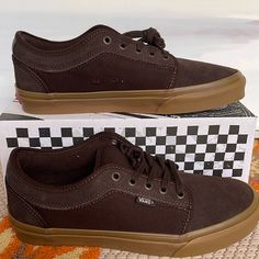 New In The Box No Lid Authentic Vans Men’s Skate Chukka Low Dark Brown/Gum Vn0a4bx4bf3 Sneakers Vans Brown, Vans Men, Authentic Vans, Shoes Vans, Mens Vans, Vans Shoes, Mens Shoes Sneakers, The Box, Dark Brown