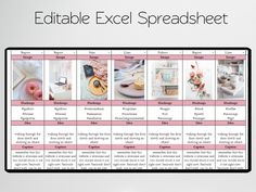 the editable excel spreadsheet is displayed on a white background with pink accents