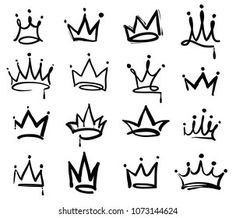 various crowns drawn in black ink on white paper