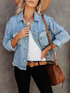 Faster shipping. Better service Denim Style Casual, Hipster Women, Casual Denim Jacket, Look Legging, Shirt Collar Styles, Moda Denim, Denim Jean Jacket, Long Sleeves Jacket