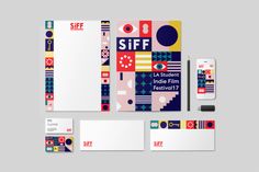 an assortment of stationery items designed for the la students'film festival, including notebooks and phone