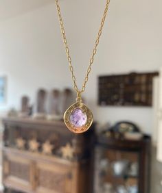 Gold Amethyst Medallion Necklace - Etsy Gold Amethyst Jewelry With Adjustable Chain, Gold Amethyst Necklace With Adjustable Chain, Gold Amethyst Round Pendant Jewelry, Gold Amethyst Jewelry As A Gift, Gold Amethyst Jewelry Gift, Gold Amethyst Jewelry For Gift, Gold Amethyst Necklace As Gift, Herkimer Diamond Necklace, Medallion Necklace