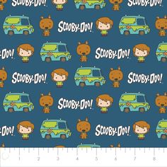 a blue background with various cartoon animals and cars on it's sides, including the words scooby - do