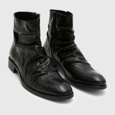 John Varvatos Morrison Sharpei Boot. Brand New With Box Size 10 Color Black A Jv Icon - This Is The Morrison Sharpei Boot. Crafted In Italy From Premium Soft Leather, With A Slouchy Silhouette Offering A Relaxed Vintage Look. The Snake Print Effect Has Been Applied To The Leather With An Artisanal Degrading Technique To Achieve The Signature Finish. Upper: 100% Leather Lining And Sock: 100% Leather Outer Sole: 100% Leather And Man-Made Materials Zip Closure Snake Print Effect Hand-Stained Leathe Formal Boots With Textured Sole And Snip Toe, Formal Ankle-high Boots With Textured Sole, Formal Boots With Textured Sole And Pointed Toe, Pointed Toe Boots With Textured Sole For Formal Wear, Formal Pointed Toe Boots With Textured Sole, Formal Fitted Moto Boots With Round Toe, Black Snip Toe Moto Boots For Formal Occasions, Formal Black Snip Toe Moto Boots, Elegant Black Moto Boots For Formal Occasions