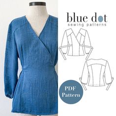 the blue dress sewing pattern is shown on a mannequin