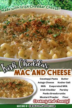 A  white cheddar cheese sauce combines with pasta in this baked macaroni and cheese recipe. An easy homemade mac and cheese that's perfect for Saint Patrick's Day! True comfort food recipe. Easy Homemade Mac And Cheese, Mac And Cheese Creamy, White Cheddar Mac And Cheese, Irish Mashed Potatoes, Baked Macaroni And Cheese Recipe, Roasted Cabbage Wedges, Irish Cheddar, Mac And Cheese Casserole, Mom Breakfast