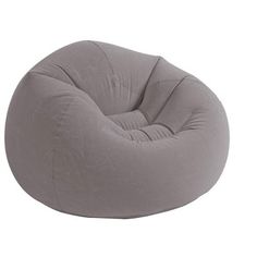 a grey bean bag chair sitting on top of a white floor