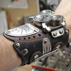 Steampunk Bag, Cyberpunk Clothes, Fancy Watches, Leather Art, Mens Leather Bracelet