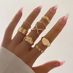 Rings Set Fashion Ring Set, Pave Setting Ring, Rings Jewelry Fashion, Geometric Ring, Finger Rings, Matching Rings, Platinum Metal, Rings Simple, Gold Fashion