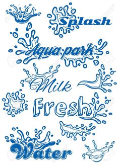 blue water splash font on white background with clippings for use in greeting cards