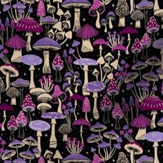 purple mushrooms on black background with stars