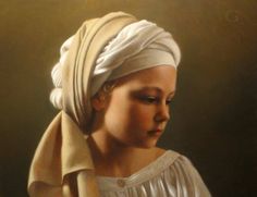 a painting of a woman wearing a white head scarf