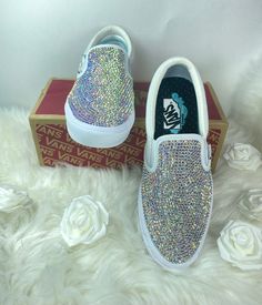 Luxury White Bedazzled Sneakers, Vans Wedding Shoes, Bridal Vans, Shoes Quinceanera, Vans Wedding, Birthday Party Sweet 16, Bride Sneakers, Wedding Vans, Quinceanera Shoes