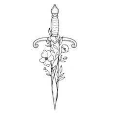 a black and white drawing of a corn on the cob with flowers growing out of it