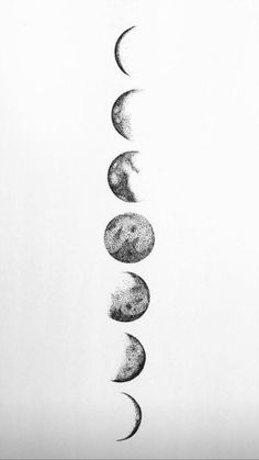 the phases of the moon are shown in this black and white photo, with one half drawn