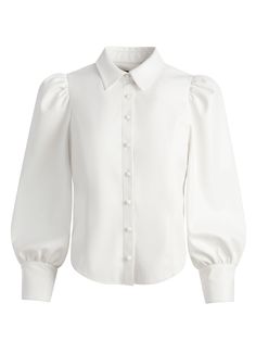 This gorgeous vegan leather puff sleeve blouse with a collar, long sleeves and button front closure will ensure you'll never have outfit regret. alice + olivia Nadine Vegan Leather Button Down Chic Button-up Puff Sleeve Top For Fall, Elegant Puff Sleeve Button-up Top, Chic Button-up Puff Sleeve Top For Work, Chic Puff Sleeve Button-up Top For Work, Fall Puff Sleeve Button-up Top, Fall Button-up Puff Sleeve Top, Fall Button-up Puff Sleeve Top With Button Closure, Fall Lantern Sleeve Blouse With Button Closure, Fall Office Puff Sleeve Padded Blouse