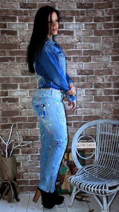 "Paint splatter Jeans Spray paint clothing Blots jeans Spray paint Paint Splatter Jeans festival clothing Boho jeans Art jeans Wearable art These jeans are sold, they were made by order. If you want the same, write me a message, which one you want size jeans and what design jeans. A perfect gift for those who like exclusive things Unique artworks by paint we can choose clothes of your size paints for textile, paints for fabrics, not washed off Selection of clothing size and drawing pattern on th Paint Clothing, Jeans Art, Paint Splatter Jeans, Art Jeans, Hand Painted Denim Jacket, Knit Swimwear, Design Jeans, Hand Painted Clothing, Boho Jeans