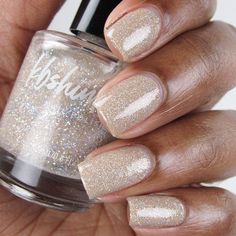 We dare you to call this vanilla shade boring. This mega flame polish is loaded with holographic sparkle set against a soft tan base. This shade is perfect in 2-3 coats and will make filing a pleasure. Type: Mega Flame Base: 5-Free Glitter Load: Heavy Glitter Size: Micro to Small Recommended Coats: 2 Coats Notes: For best results follow with a quick-dry top coat. Ethyl Acetate, Butyl Acetate, Nitrocellulose, Adipic Acid/Neopentyl Glycol/Trimellitic, Anhydride Copolymer, Isopropyl Alcohol, Acetyl White Sparkle Nails, Champagne Nails, Sparkle Nail Polish, Tan Nails, Neutral Nail Polish, Mickey Nails, Gold Glitter Nails, Ombre Nails Glitter, French Acrylic Nails