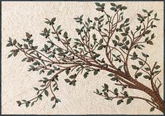 a tree with green leaves is depicted in this mosaic tile wall art work by person