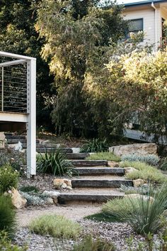 the steps lead up to the house from the garden