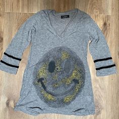 Brand New Size Xs Has Fabric Defect On Front Graphic And Small Hole On Back See Pictures Made In Usa Retails For Way More Fun Cotton V-neck Top, Fun Spring Loungewear Tops, Trendy V-neck Shirt With Graphic Print, Made In Usa, Womens Tops, Brand New, Grey, Fabric, Women Shopping