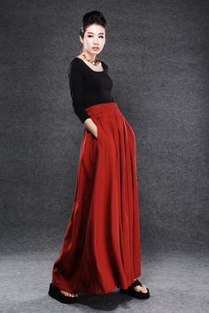 Red Linen Maxi Skirt, linen skirt, long linen skirt, skirt with pockets, natural linen skirt, linen Red Long Skirt, Maxi Skirt With Pockets, Long Linen Skirt, Linen Maxi Skirt, Spring Skirt, Cocktail Skirts, Ankle Length Skirt, Red Maxi, Red Skirt