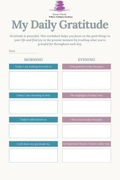 the daily gratitude worksheet is shown in blue and purple colors