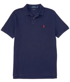 From Polo Ralph Lauren&#x2C; this trim-fitting polo shirt features:ribbed polo collarshort sleeves with ribbed armbandsapplied 2-button placketRalph Lauren's signature embroidered pony accents the left chestcollar and armbands are constructed to retain their fit even after multiple washesuneven vented hem keeps the shirt in place when tucked in and ensures a greater range of motioncottonmachine wash; tumble dryImported. Dillard's, Custom Fit, Polo Ralph, Men's Polo Shirt, Polo Ralph Lauren, Polo Shirt, Ralph Lauren, Short Sleeves, Slim Fit