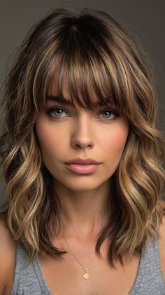 medium length hairstyles with bangs and layers Layered Bob Long, Bob Long Bangs, Mid Length Hair With Bangs And Layers, Hair With Bangs And Layers, Mid Length Hair With Bangs, Medium Length Hairstyles With Bangs, Medium Length Hairdos, Bangs And Layers, Long Layered Bob