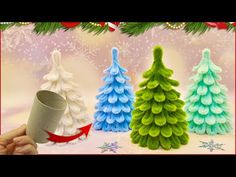 crochet christmas trees are shown in different colors